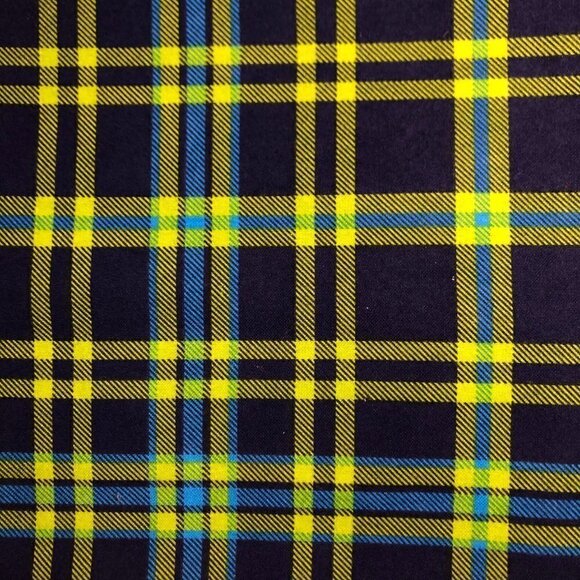 2 yards Plaid Flannel Fabric Craft or Quilt - Navy and Lime Green #EP - Picture 1 of 2